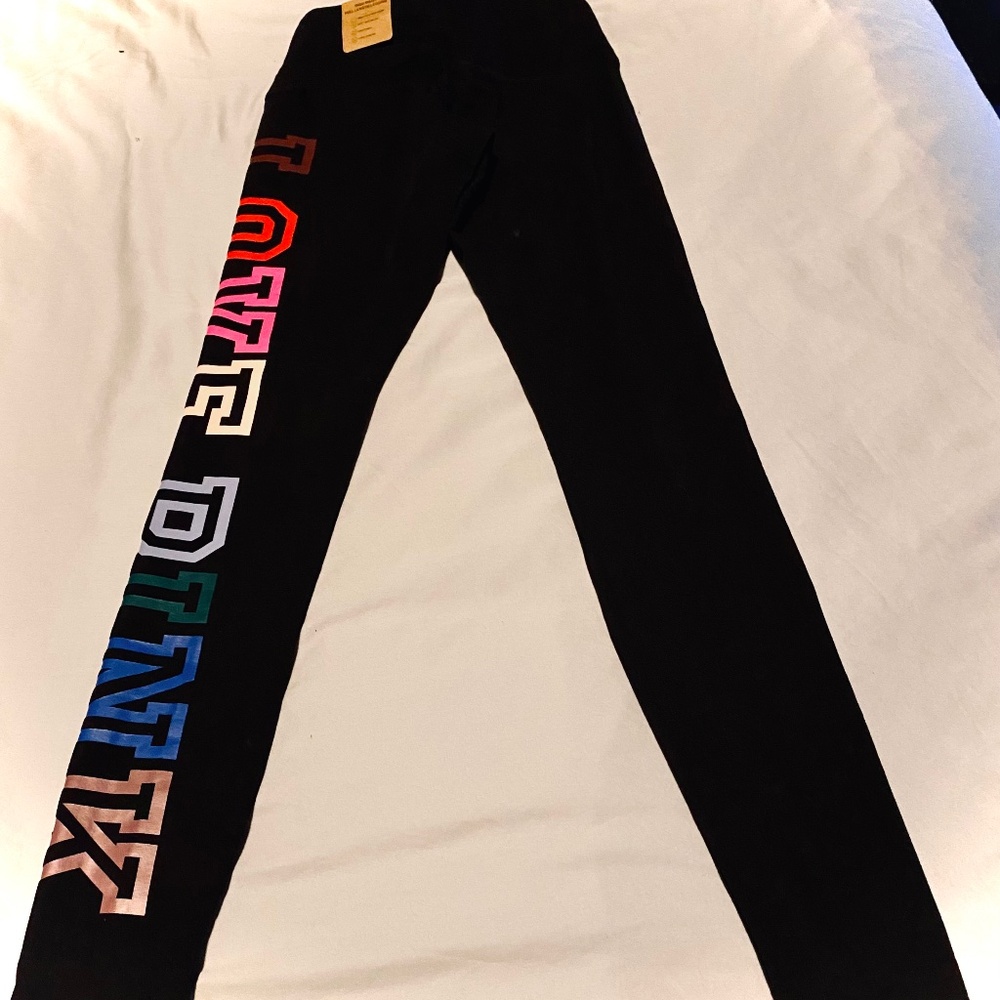 Victoria’s Secret IMPACT long Black Leggings w/BOLD Multicolor LOVE PINK - XS